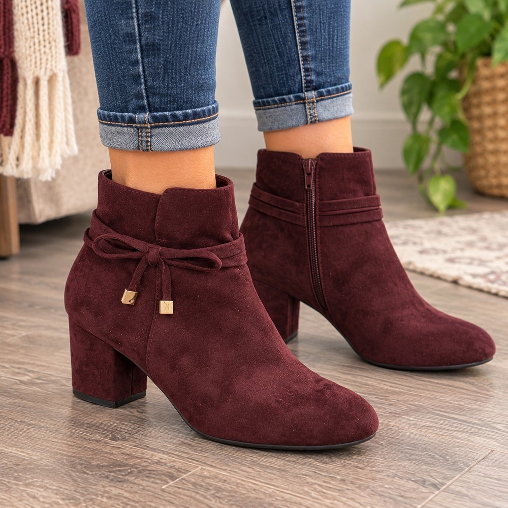 Kelly & Katie Talland Booties Women's 7M Burgundy Faux Suede Bow Block Heel